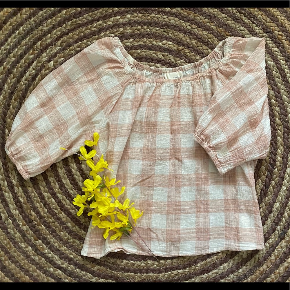 Universal Thread Size S Gingham Pattern Puff Sleeves Cottagecore Dust Pink Top